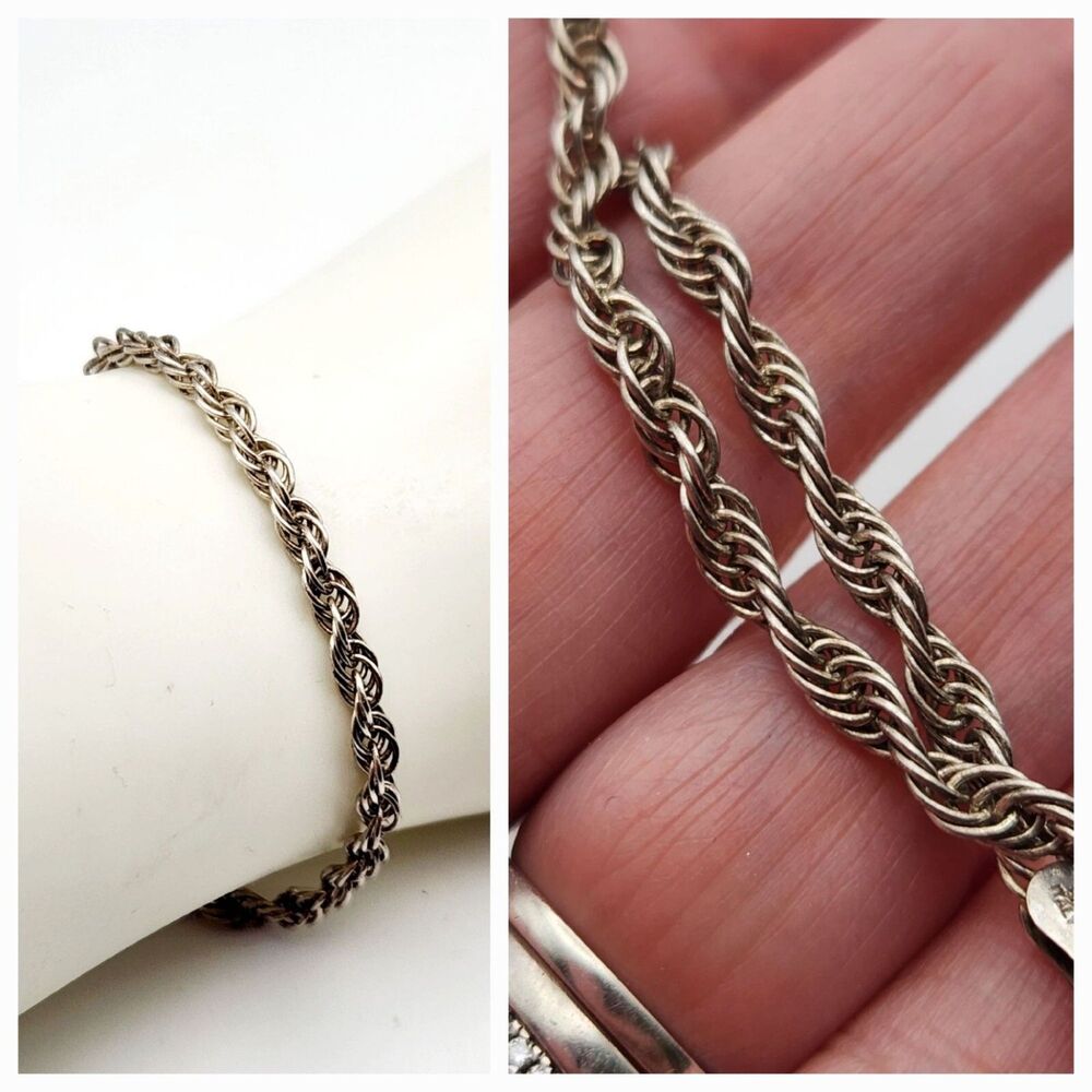 Y2K Vtg 925 Italy Rope Chain 7.5" Bracelet Sterling Silver Minimalist Layering